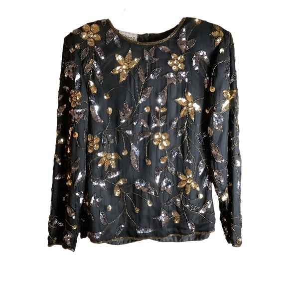 Stenay Tops - 𝅺vintage Stenay Beaded Silk Long Sleeve Floral Blouse Small (e)